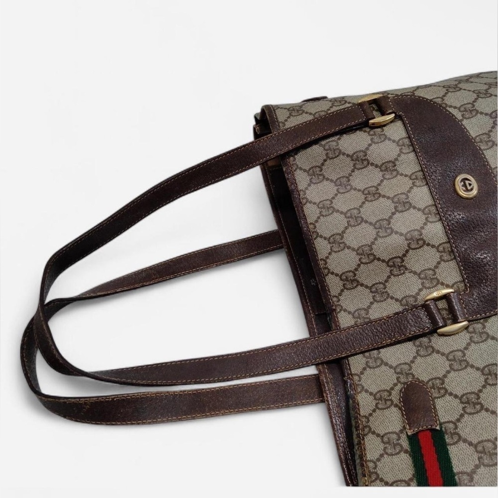 Gucci Vintage GG Canvas Web Stripe Tote Bag Brown Monogram Authentic - Picture 4 of 9